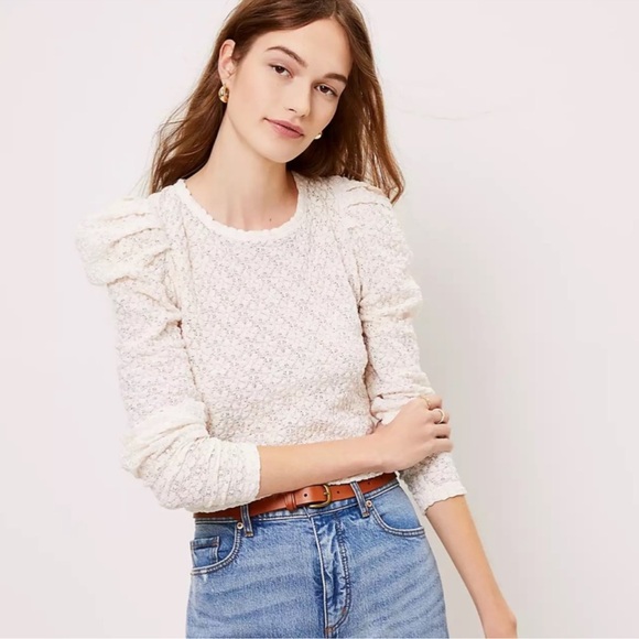 LOFT FLORAL LACE PLEATED PUFF LONG SLEEVE TOP - Picture 7 of 9